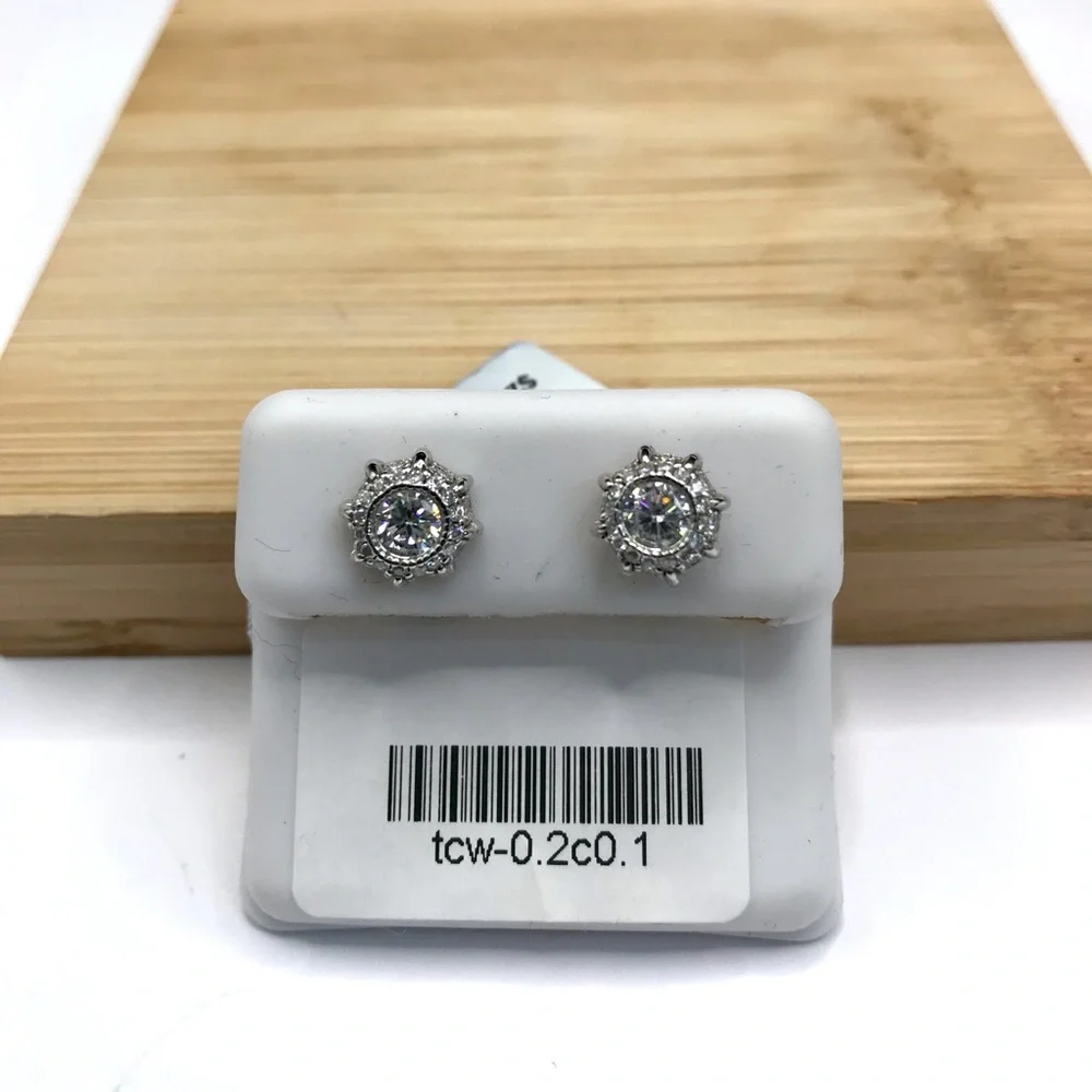 925 Sterling Silver 1.16CT MOISSANITE Halo Stud Screw Back Earrings